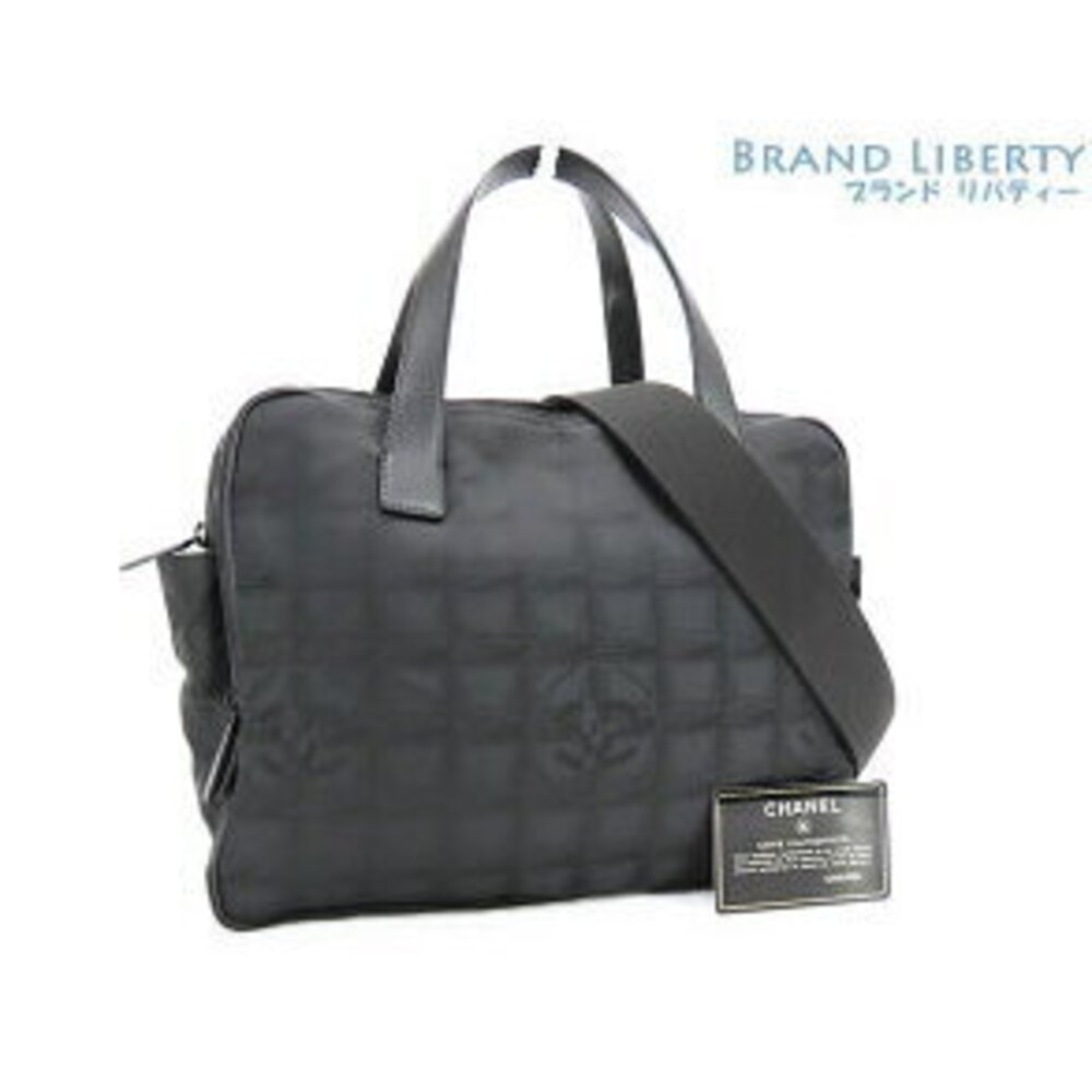 Chanel Travel Line Handbag Shoulder Bag Black Nylon Leather